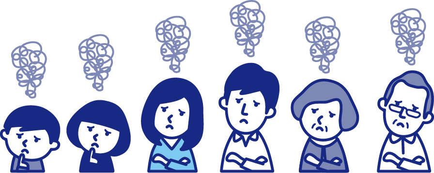 気になることを抱えるさまざまな世代のイラスト