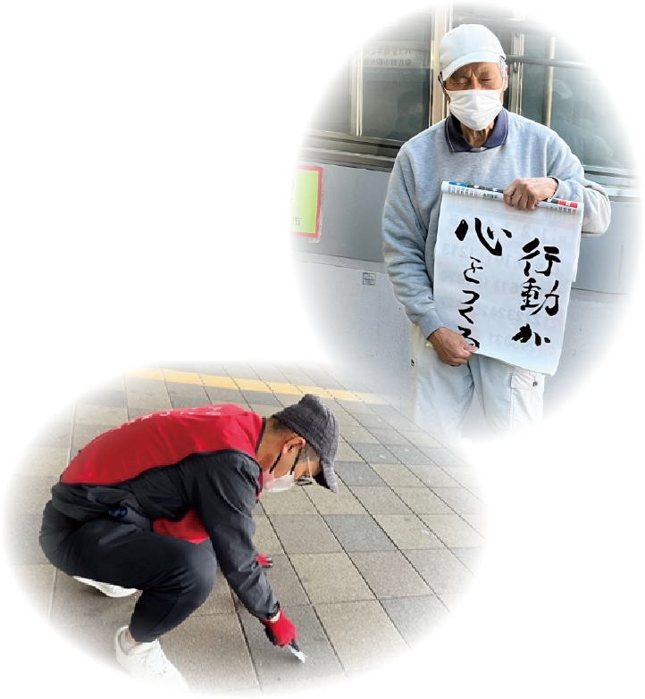 泉佐野駅前ガム取り隊の活動の様子